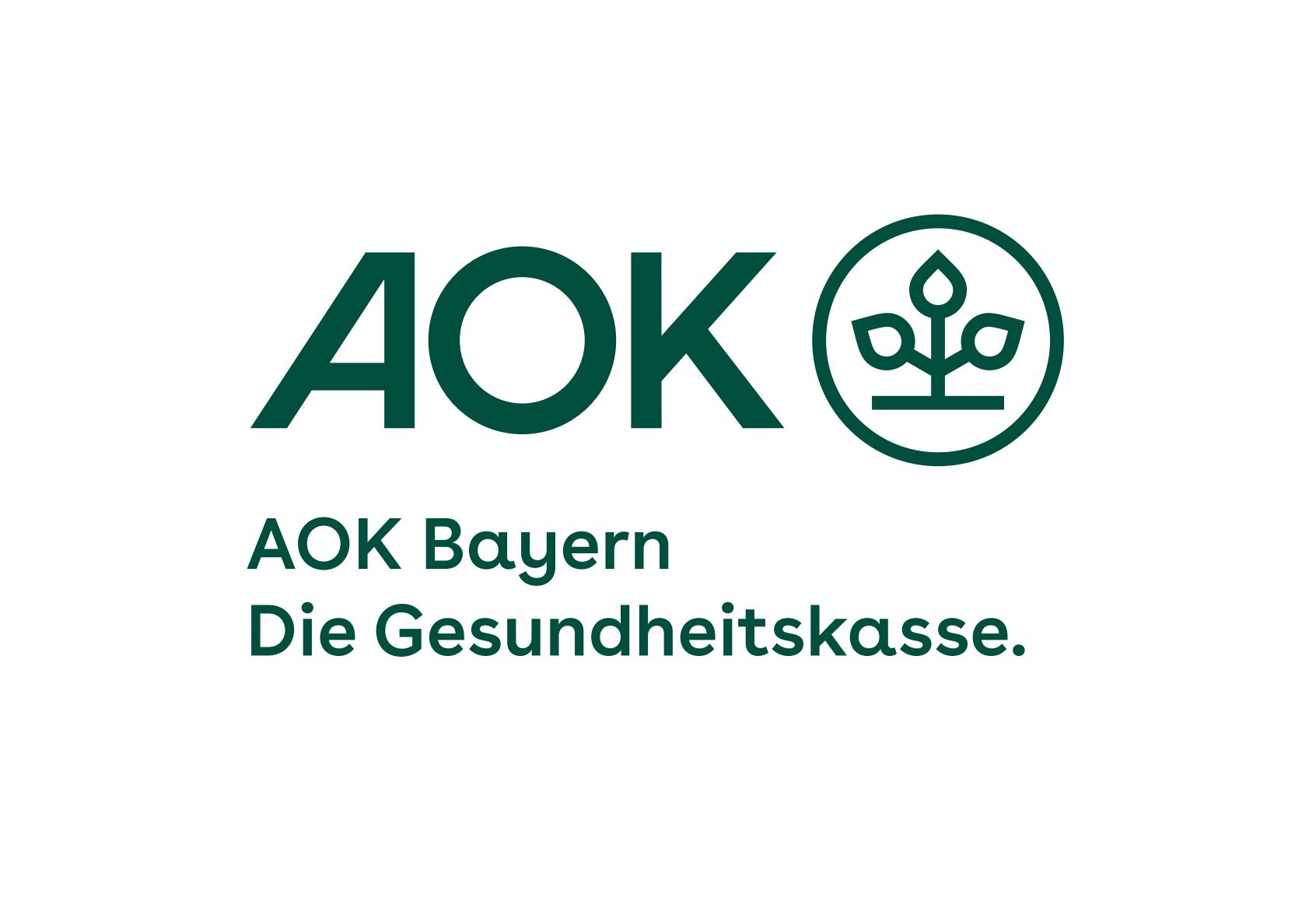 AOK Bayern Logo: Die Gesundheitskasse. Grünes, vertikales Logo der AOK Bayern, einer deutschen Krankenkasse.