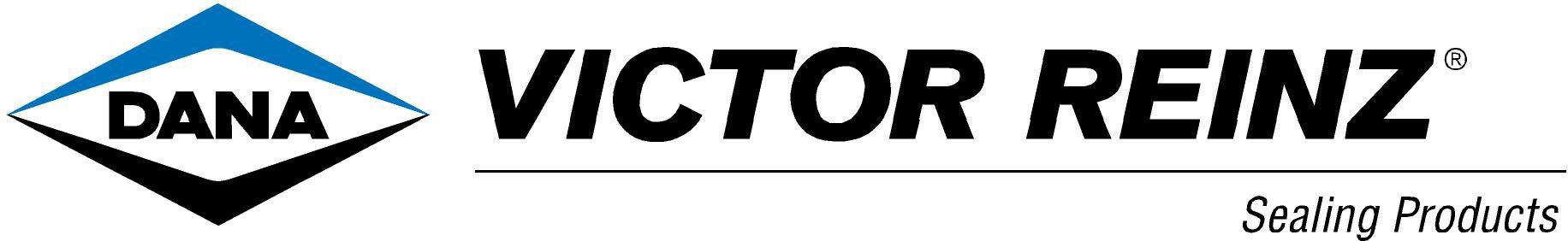 DANA Victor Reinz Logo. Reinz-Dichtungs-GmbH Schriftzug mit blauem DANA Logo.