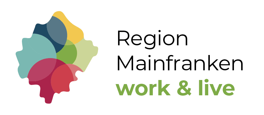 Logo Region Mainfranken: Abstraktes Symbol mit Schriftzug work & live.