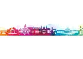 Landeshauptstadt Personalamt: Aquarell-Silhouette einer Stadtlandschaft.