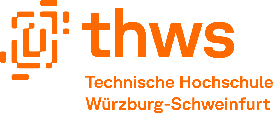 THWS Logo: Technische Hochschule Würzburg-Schweinfurt, abstraktes Zeichen und Schriftzug in Orange.