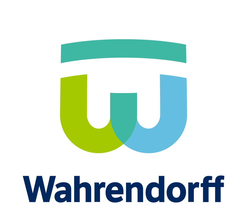 Klinikum Wahrendorff GmbH Logo: Abstraktes, farbiges W über dem Schriftzug Wahrendorff.