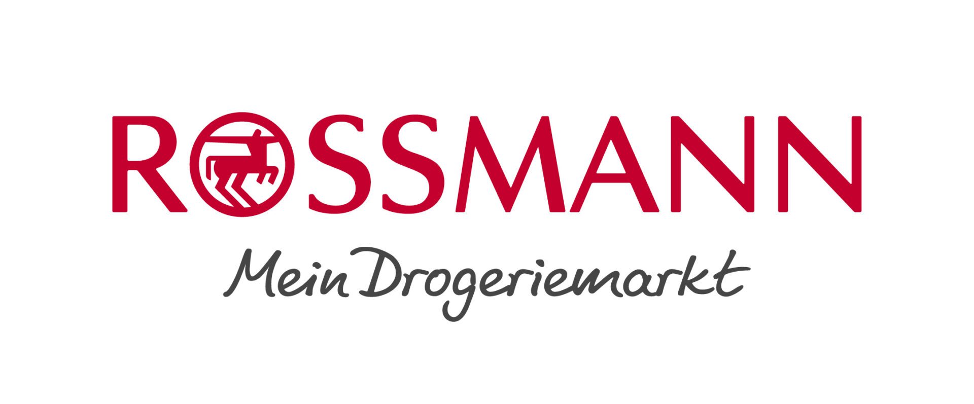 ROSMANN Filiallogo: Rotes Logo mit Zentauren-Symbol und dem Schriftzug "Mein Drogeriemarkt" für Dirk Rossmann GmbH.