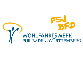 Logo: Wohlfahrtswerk für Baden-Württemberg, FSJ BFD, stilisierte Figur mit Kreis.