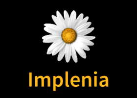 Implenia Logo: Weiße Blüte über dem Schriftzug Implenia. Implenia Civil Engineering GmbH.