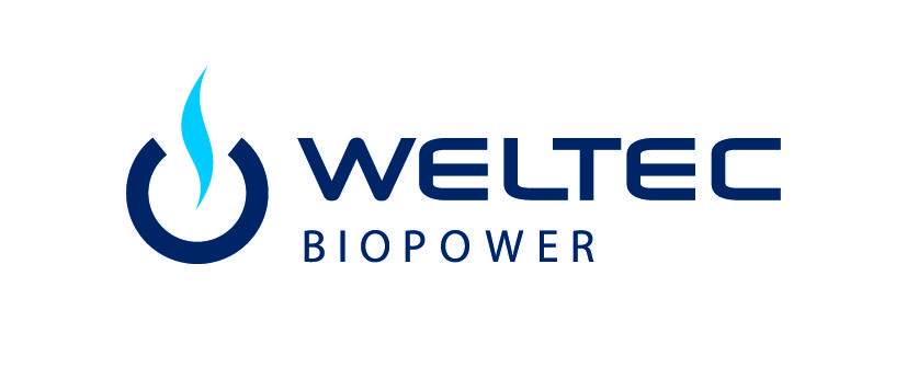 WELTEC BIOPOWER Logo, WB_Logo_CMYK, blaues Flammensymbol, Schriftzug WELTEC BIOPOWER.