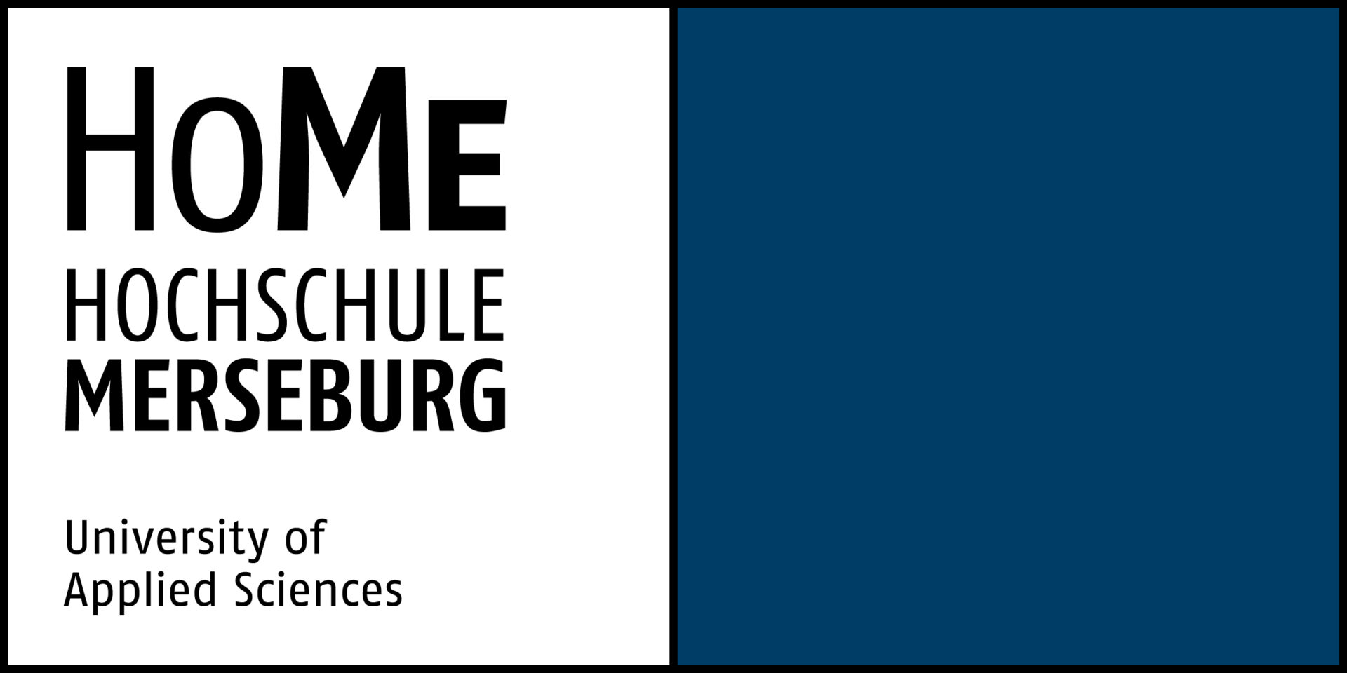 Das Logo der Hochschule Merseburg (HoMe) im CMYK-Farbmodell, eine Universität für angewandte Wissenschaften.