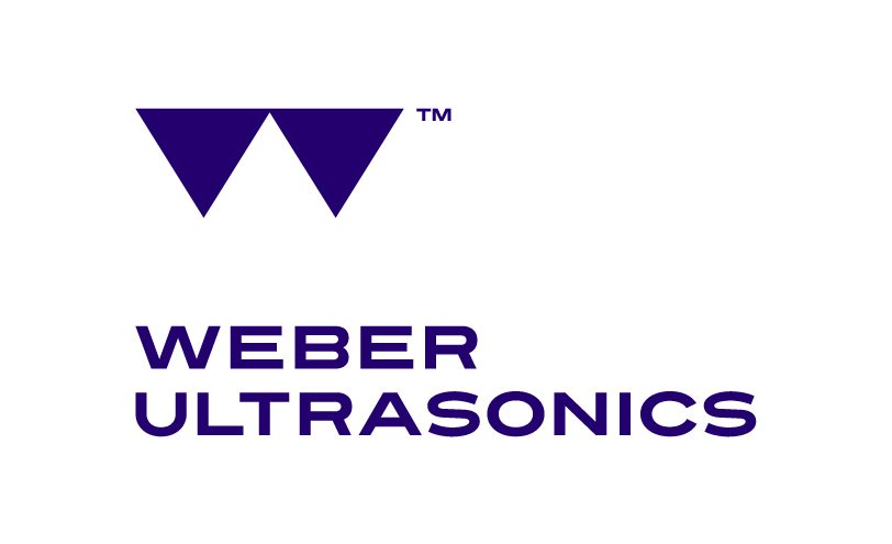 Weber Ultrasonics AG Logo: Blaues stilisertes "W" und Schriftzug. Standard Primär Logo in RGB Farbe.