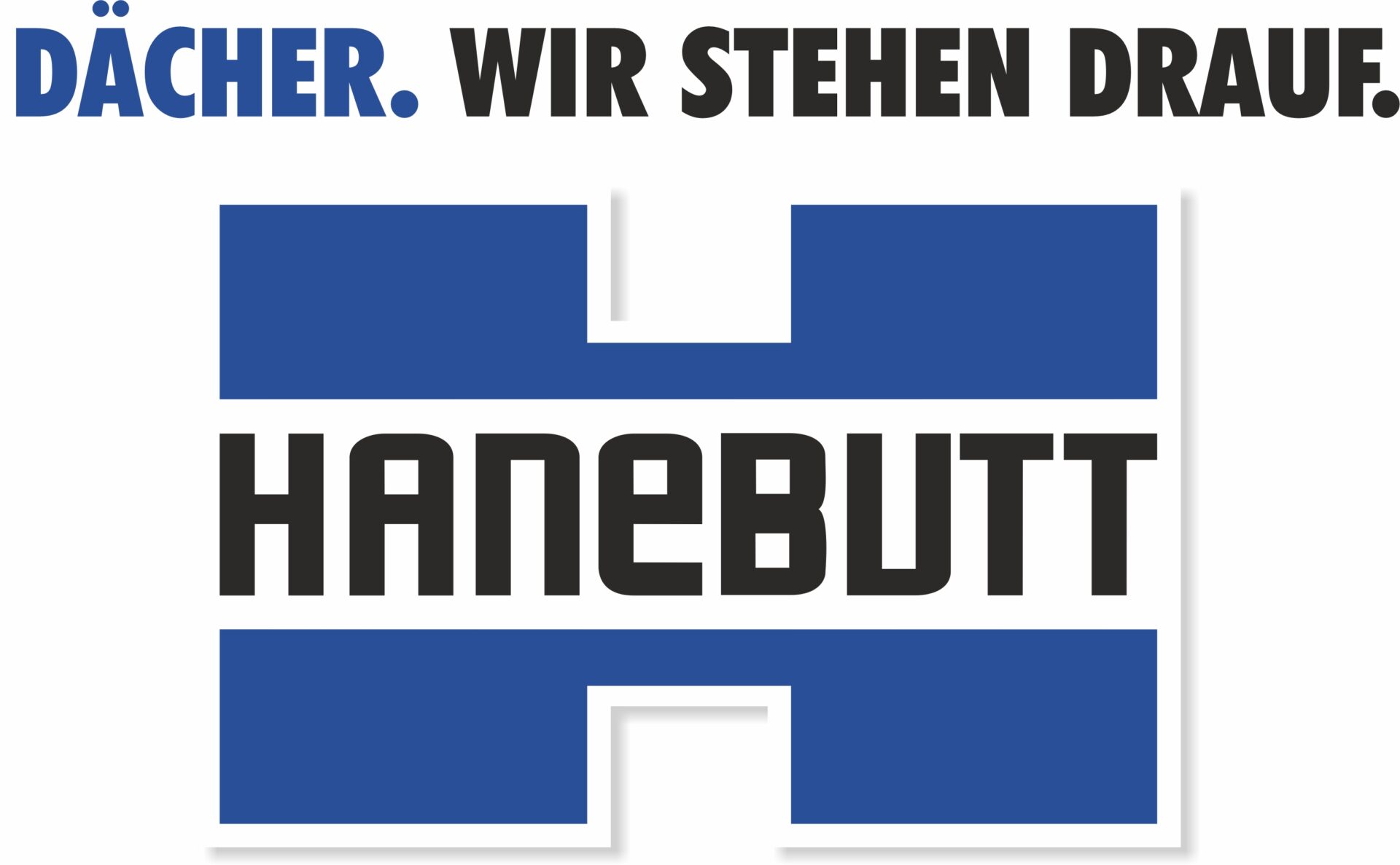 Hanebutt GmbH Logo: Blaues "H" mit dem Schriftzug "Hanebutt" und dem Slogan "DÄCHER. WIR STEHEN DRAUF."