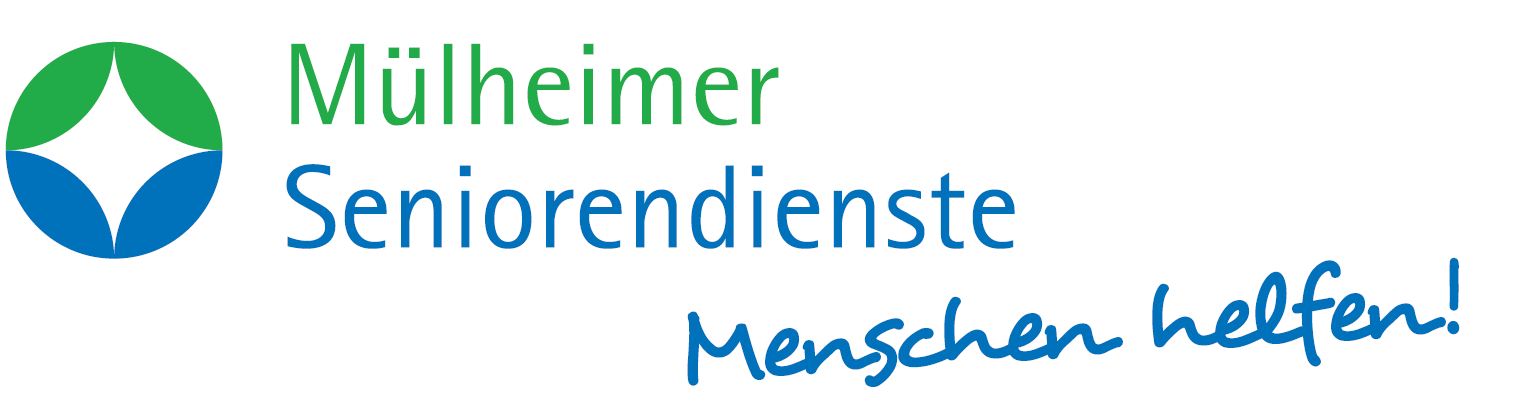 Logo der Mülheimer Seniorendienste: Grüner Kreis mit Stern, blauer Schriftzug und dem Slogan "Menschen helfen!" MHSD_2015_1