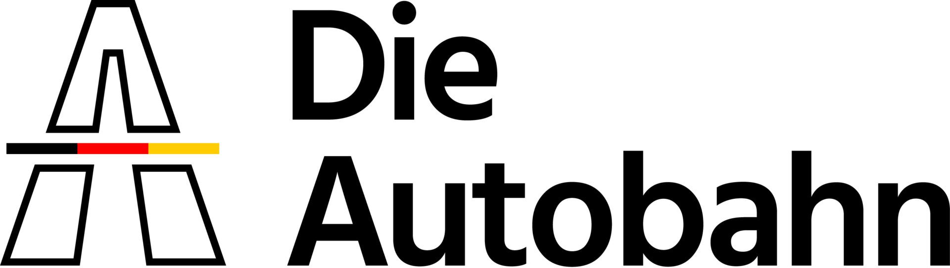 Firmenlogo der Die Autobahn GmbH mit stilisierter A-Form und den Farben der deutschen Flagge sowie dem Schriftzug