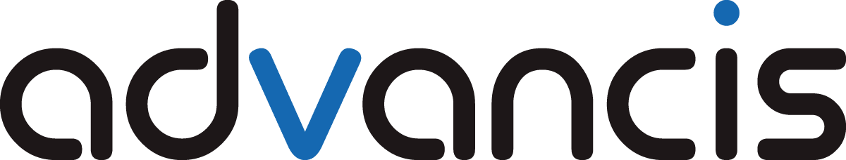 Advancis Software & Services GmbH Logo: Dark teal company name with a blue 'v' and a blue dot topping the 'i'.