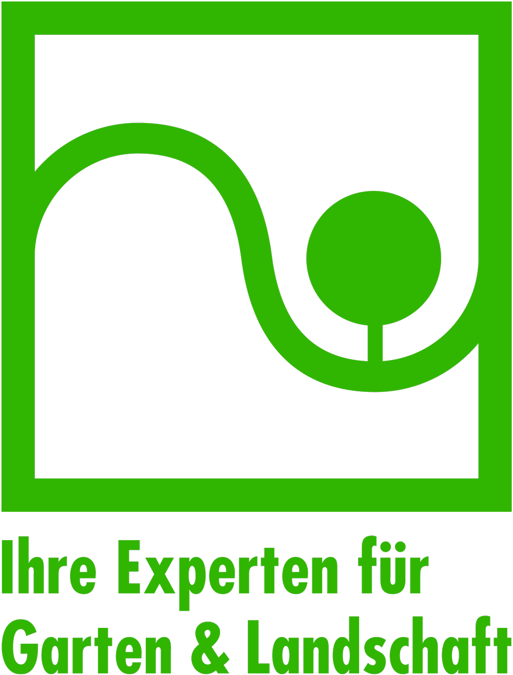 Quadratisches Logo mit stilisiertem Baum und geschwungener Linie sowie dem Schriftzug Ihre Experten fuer Garten Landschaft
